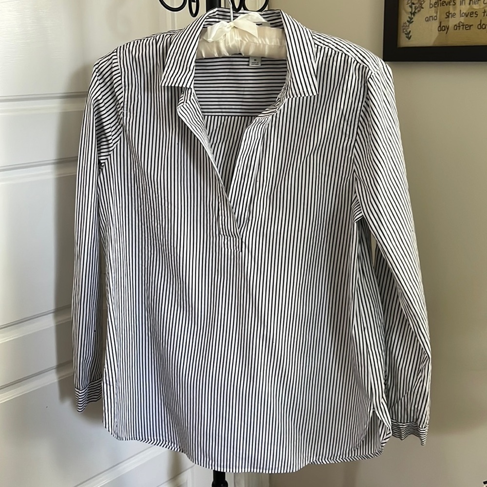 J. Crew Factory Striped Long Sleeve Popover Blouse